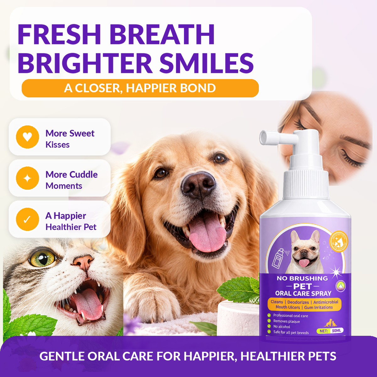 More Fresh-Breath Moments. More Love Up Close. 🐶Pet Oral Care Spray🐶🐶