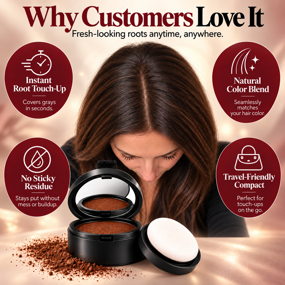 Cover Gray Hair & Roots in Seconds Without Hair Dye – Natural-Looking, Effortless Coverage
