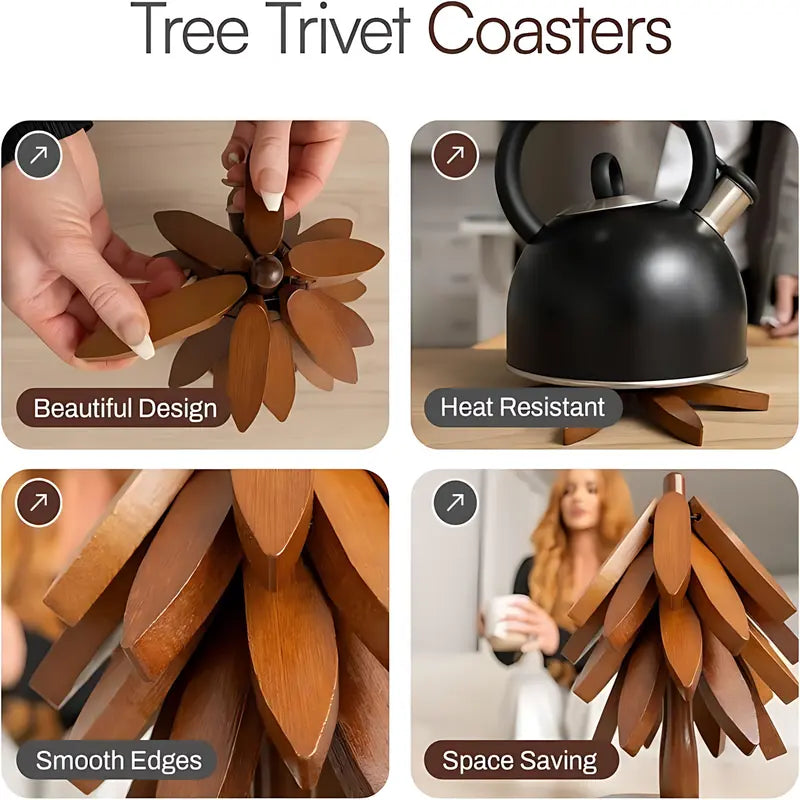 Natural Foldable Black Walnut Wooden Trivet Set