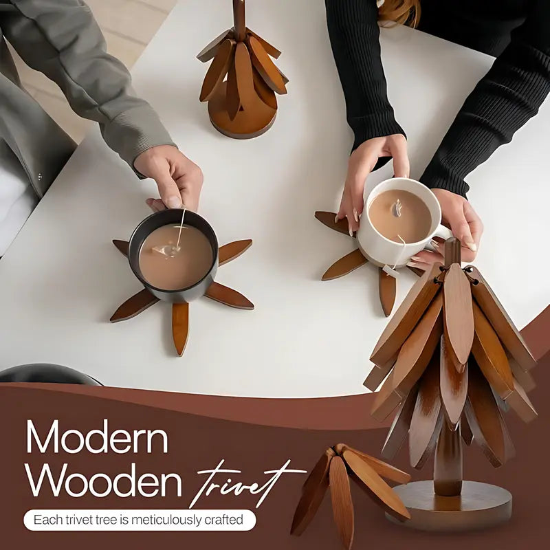 Natural Foldable Black Walnut Wooden Trivet Set
