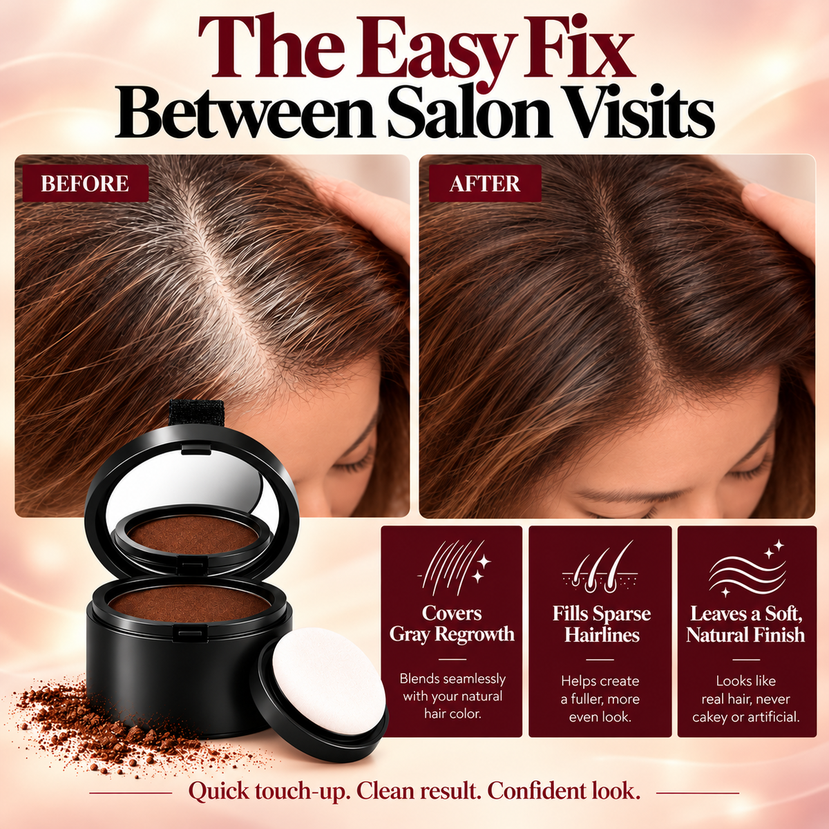 Cover Gray Hair & Roots in Seconds Without Hair Dye – Natural-Looking, Effortless Coverage