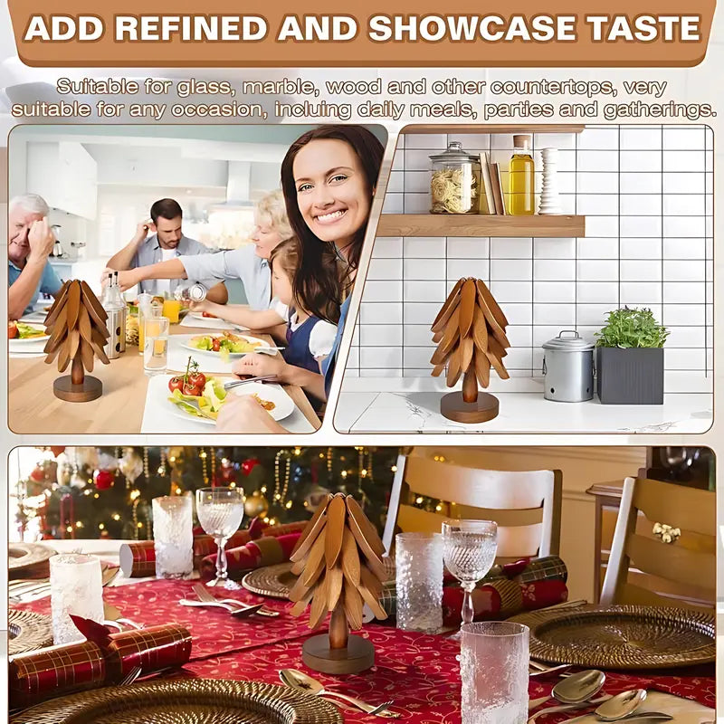 Natural Foldable Black Walnut Wooden Trivet Set