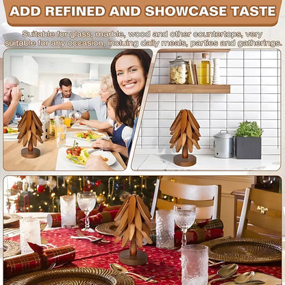 Natural Foldable Black Walnut Wooden Trivet Set