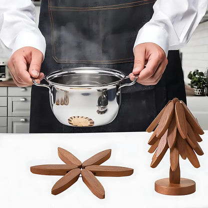 Natural Foldable Black Walnut Wooden Trivet Set