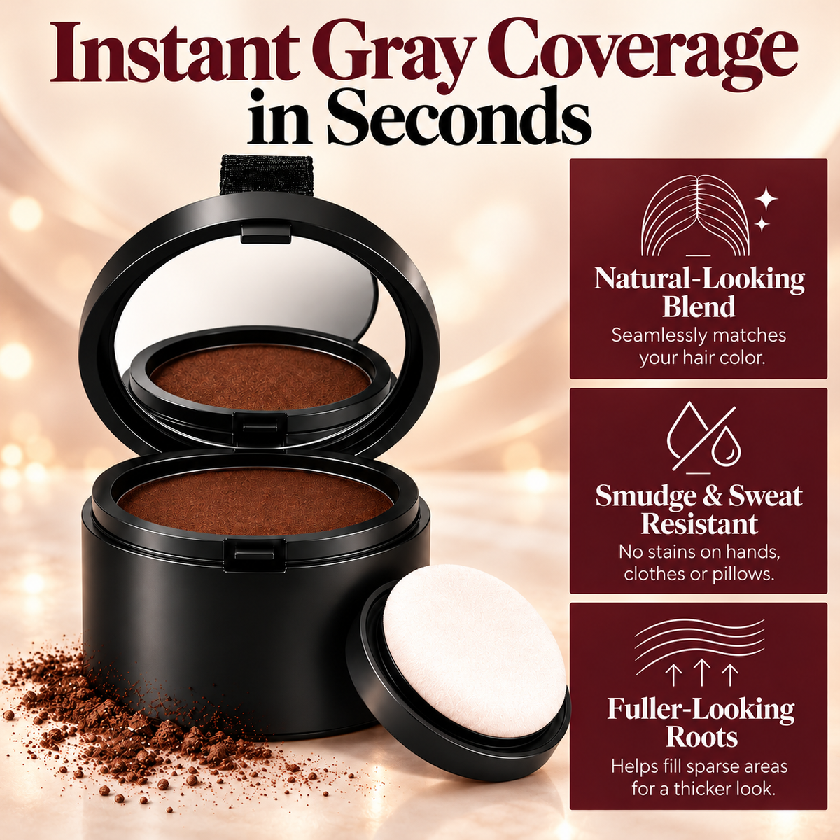Cover Gray Hair & Roots in Seconds Without Hair Dye – Natural-Looking, Effortless Coverage