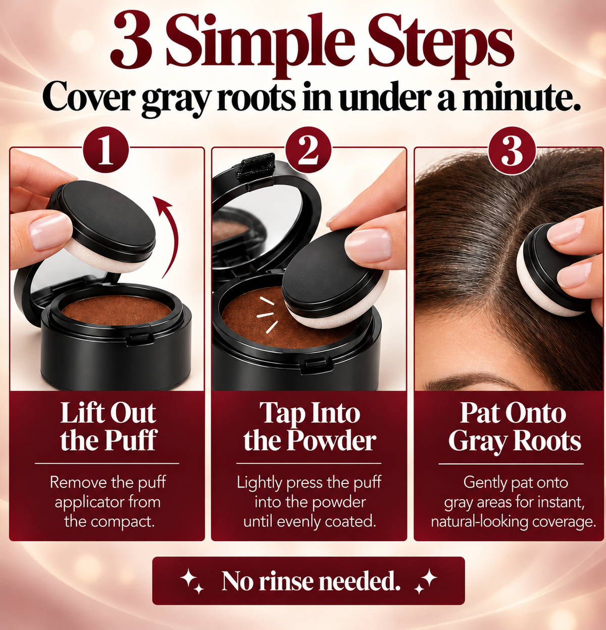 Cover Gray Hair & Roots in Seconds Without Hair Dye – Natural-Looking, Effortless Coverage